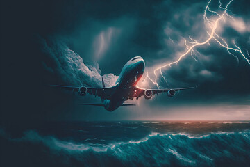 Passenger Plane's Takeoff Amid Thunderstorm and Lightning: A Risky Adventure, Generative AI
