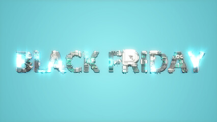 modern shining cybernetical text BLACK FRIDAY on blue backdrop - abstract 3D illustration