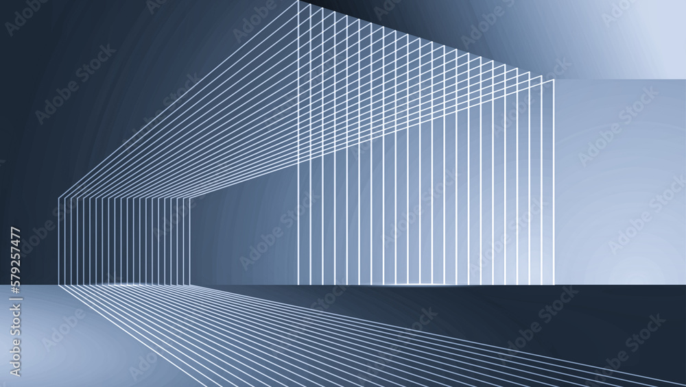 Poster abstract modern architecture background, 3d illustration, horizontal, the silver lines construct the