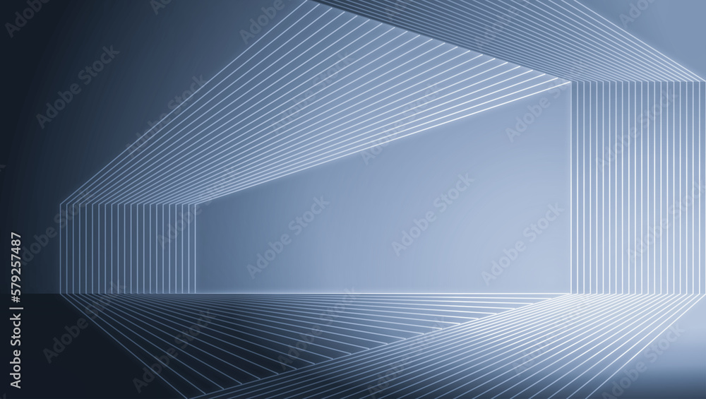Poster abstract modern architecture background, 3d illustration, horizontal, the silver lines construct the