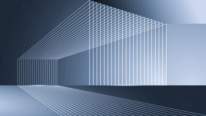 abstract modern architecture background, 3d illustration, horizontal, The silver lines construct the spatial background of extending the sense of space science and technology