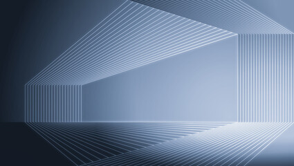 Naklejka premium abstract modern architecture background, 3d illustration, horizontal, The silver lines construct the spatial background of extending the sense of space science and technology