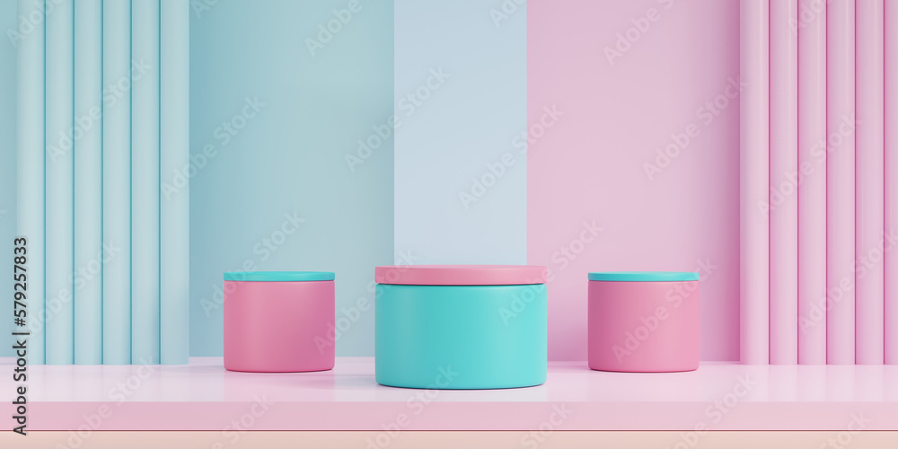 Aufkleber 3d render minimal scene with podium and abstract background. pastel colors with geometric shapes .