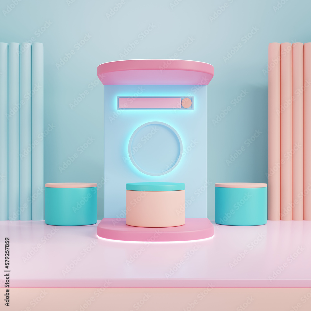 Aufkleber 3d render minimal scene with podium and abstract background. pastel colors with geometric shapes .