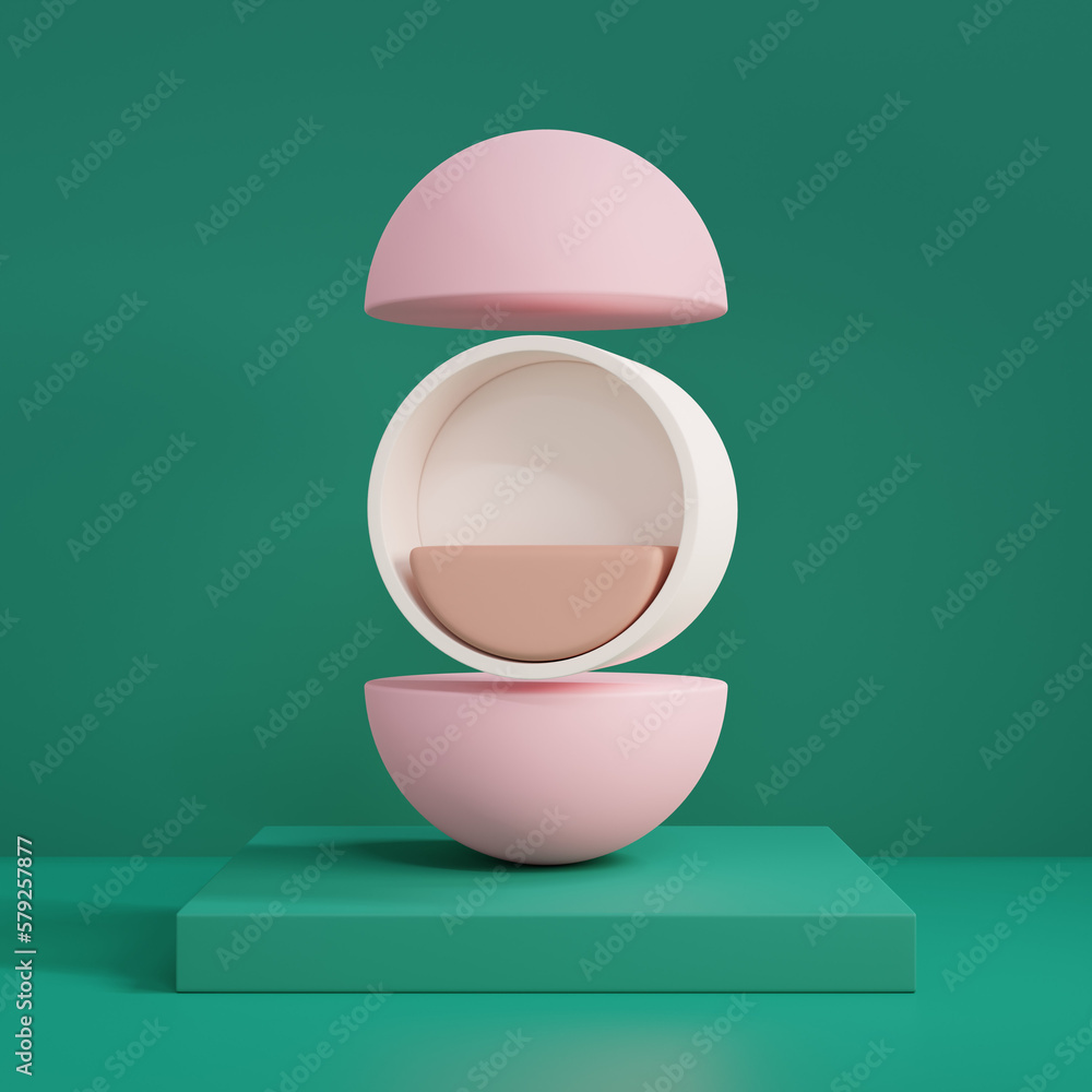 Poster 3d render minimal scene with podium and abstract background. pastel colors with geometric shapes .