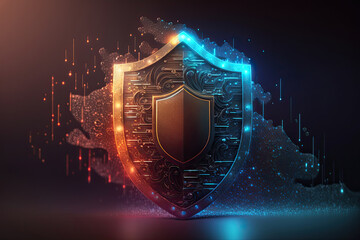 Shield protecting online data, cyber security digital information technology concept. Generative ai.