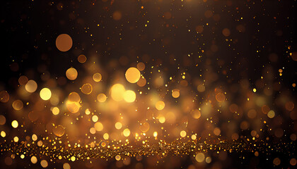 Obraz na płótnie Canvas Gold Glitter Defocused Abstract Twinkly Lights Background Gold Sparkles Bokeh Cloud of Particles AI Generative