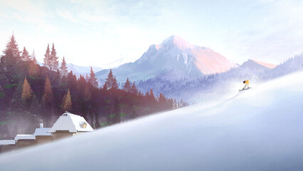 Go Skiing In Winter Illustration