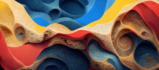 Abstract sandstone wallpaper design, vibrant blue red and yellow colors