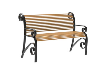 Park bench with armrests isolated on background. 3D illustration.