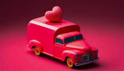An image of toy truck with heart on top. Generative AI.