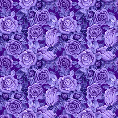 Seamless blue pattern with a pattern of roses.