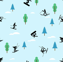 Snowboarder and Skier pattern seamless. snowboarding background. Skiing texture. Vector ornament