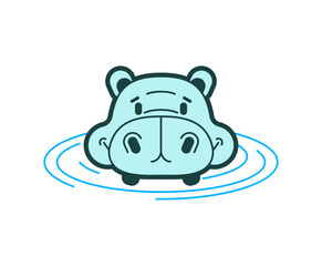 Hippo in water head isolated. Vector illustration