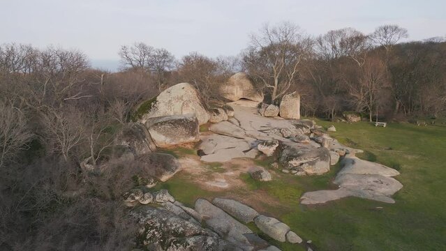 Aerial view of Beglik Tash, is a rock phenomenon on the Black Sea coast of Bulgaria.