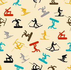 Snowboarder and Skier pattern seamless. snowboarding background. Skiing texture. Vector ornament