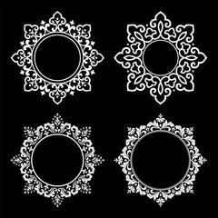 Set of decorative frames Elegant vector element for design in Eastern style, place for text. Floral black and white borders. Lace illustration for invitations and greeting cards.