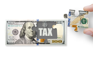 100 dollar note isolated on a transparent background with word TAX