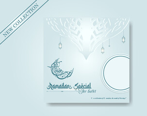Ramadan Buffet Iftar Social Media Post Banner. Ramadan Theme Food Delivery Square Banner with Lantern.  Ramadan Kareem special food menu social media post banner design template