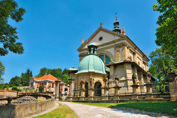 Fototapeta na wymiar Baroque church of the Assumption of the Virgin Mary, called Grobek, in Lesser Poland voivodeship, Poland.
