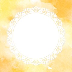 レースをあしらった綺麗なオレンジ系のフレーム背景イラスト