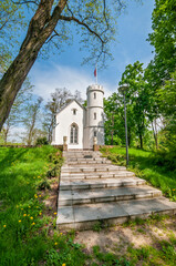 Fototapeta na wymiar Neo-gothic pavilion in the palace park in Turzno, Kuyavian-Pomeranian Voivodeship, Poland