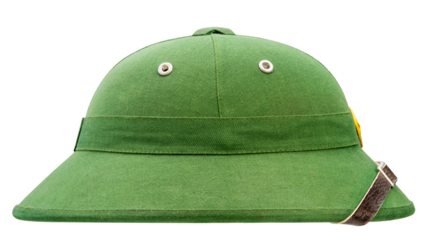 Classic Green Military helmet on white background  PNG File.