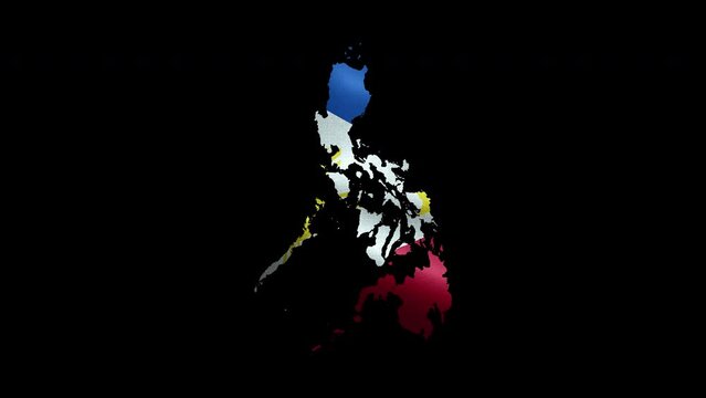 4K waving national flag of Philippines on the map. Alpha channel seamless Filipino flag on territory. Outline geographic country border of Philippines stock video.