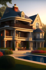 Beautiful mansion, illustration with Generative AI - 579268458