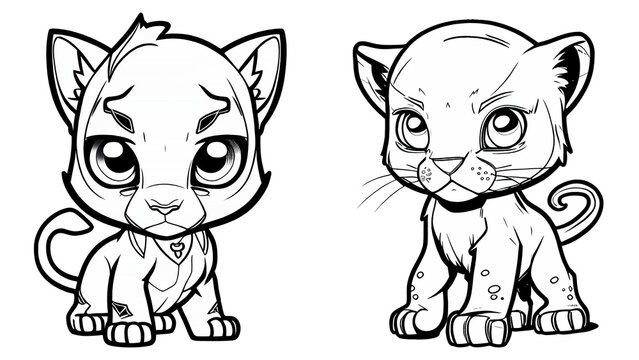 the chibi Panther coloring book page Black and white Picture for painting generative AI