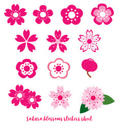 Sakura blossom stickers set graphic element design for decoration.
