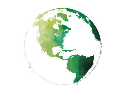 Green earth watercolor art hand drawing. Green Earth icon for environment concept. Transparent png background