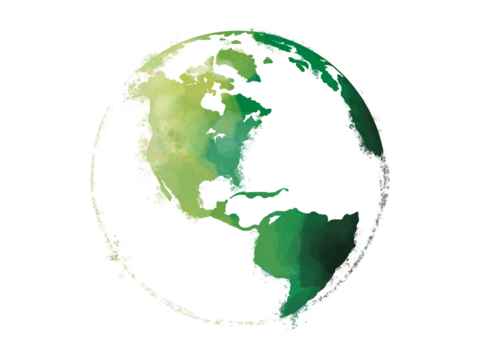 Green earth watercolor art hand drawing. Green Earth icon for environment concept. Transparent png background