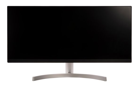 Ultrawide lcd monitor screen isolated on white background, Front view of television or computer screen on white PNG file.