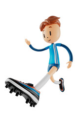 3d boy cartoon character in action. 3d illustrator. sport activity. exercise fitness pose. workout training lifestyle. man player. technology VR connection. gym outdoor. cyberspace object concept.