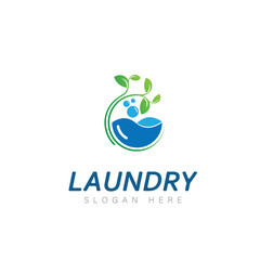 Fototapeta premium logo design laundry icon washing machine with bubbles for business clothes wash cleans modern template