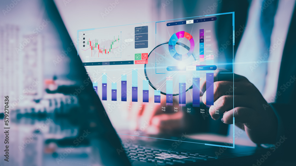 Poster data management system (dms) with business analytics concept. business and technology data analyst w