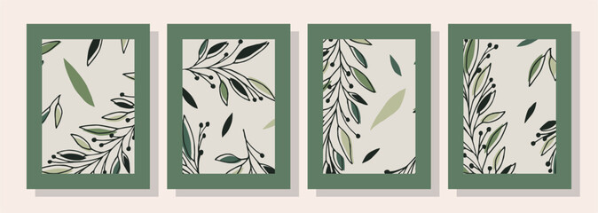Fototapeta na wymiar Botanical wall art vector set. Boho foliage line art drawing with abstract shape. Abstract Plant Art design for print, cover, wallpaper, Minimal and natural wall art.