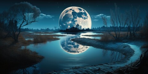 Moon River Landscape Art Design Background Generative AI