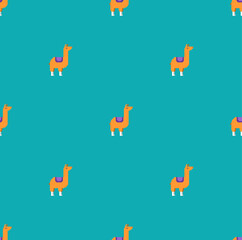Obraz premium llama alpaca pixel art pattern seamless 8 bit background