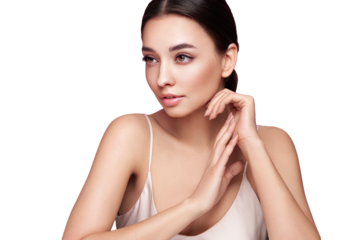 Portrait beautiful young woman with clean fresh skin. Model with healthy skin, close up portrait. Cosmetology, beauty and spa