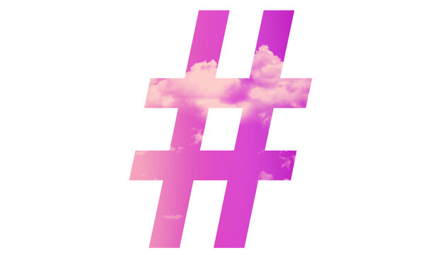 Hastagh - # - font symbol - pink color with cloud - png file - with a transparent background for designer use. Isolated from the front. ideal for website, email, presentation, advertisement,