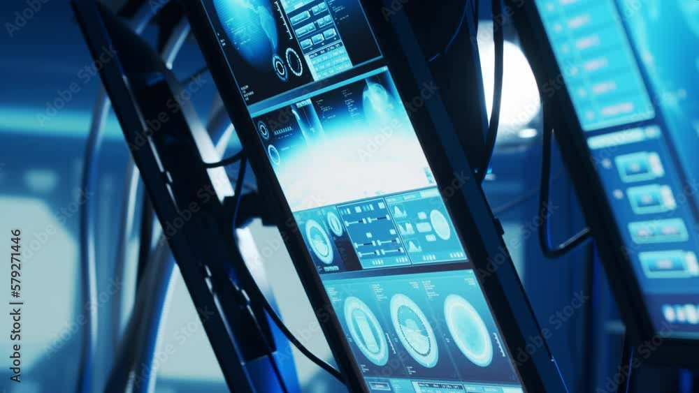 Fototapete futuristic spaceship control panel interface. spacecraft digital dashboard background with indicator