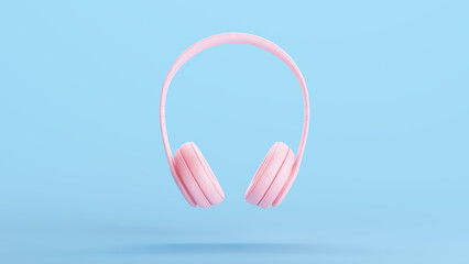 Pink Soft Headphones Gen Z Kitsch 2000s 90s Vintage Nostalgia Blue Pastel Background 3d illustration render digital rendering