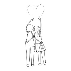 A girl and a guy hug and draw a heart in the air. Concept on the theme of romance.