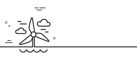 Windmill line icon. Wind power sign. Sustainable energy symbol. Minimal line illustration background. Windmill line icon pattern banner. White web template concept. Vector © blankstock