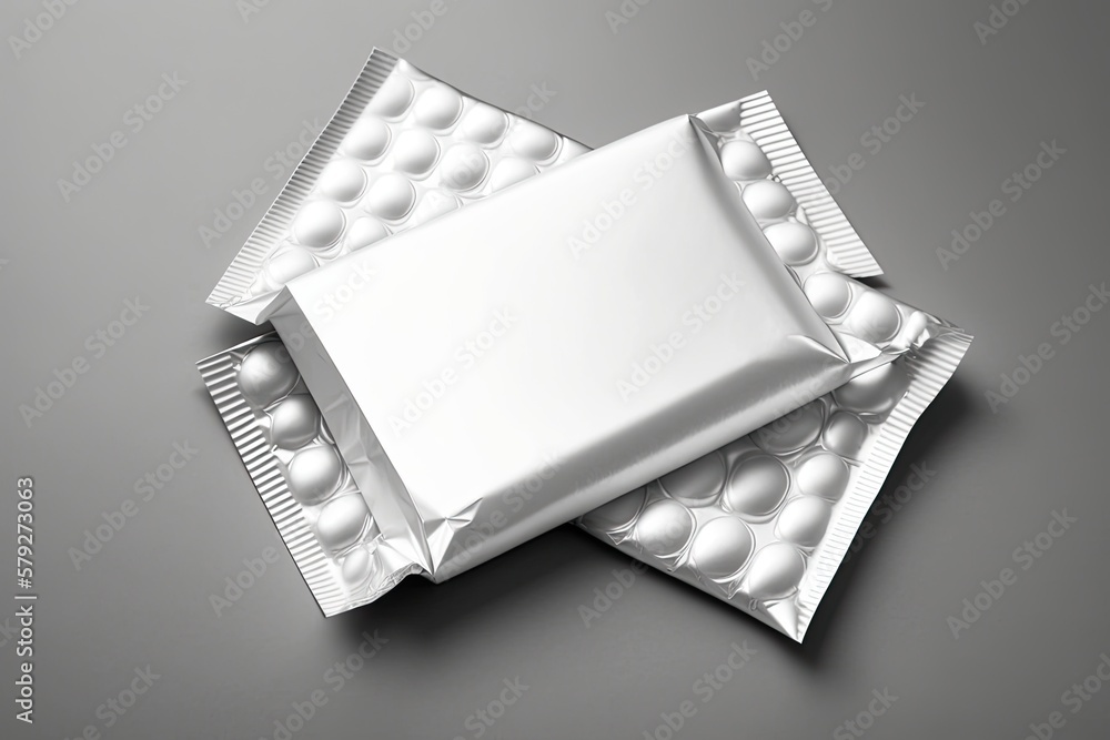 Poster example of empty candy wrapper background made of white. this is a mockup of a candy foil wrapper. a