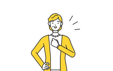 胸を叩く定年退職したシニア・中年女性