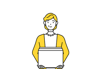 段ボールを運ぶ作業をする定年退職したシニア・中年女性