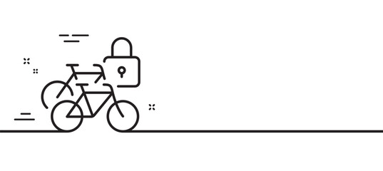 Obraz premium Bicycle lockers line icon. Lock bike transport sign. Outdoor parking place symbol. Minimal line illustration background. Bicycle lockers line icon pattern banner. White web template concept. Vector